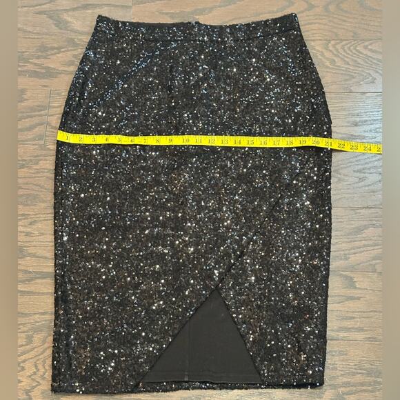 ASOS Curve Knee Length Faux Wrap Black Sequin Skirt Size 14 - Picture 6 of 9